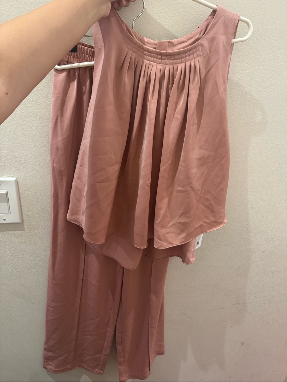 Women's Dusty Rose Pleated Overlay Top and pants